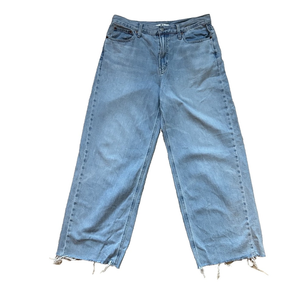 Uniqlo C Sz 27 Wide Straight Baggy Jeans Light Wash Blue Denim Distressed Y2K‎
